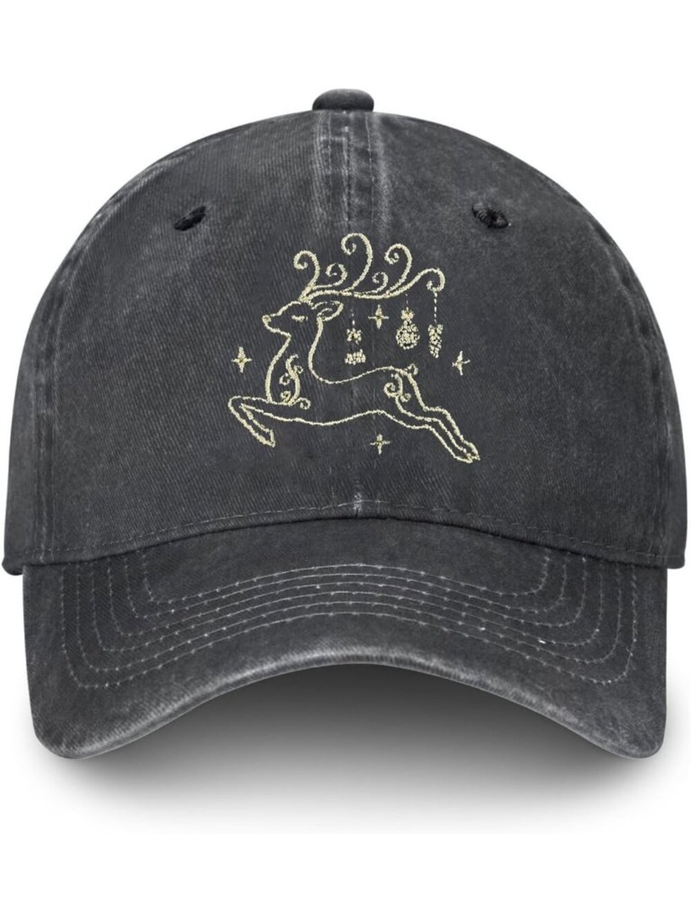 Unisax Deer 100% Polyester Embroidered Adjustable Washed Denim Baseball Hats